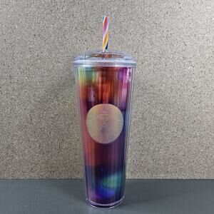 Starbucks Tumblr 24 Oz Rainbow Kaleidoscope Dome Lid Mermaid Logo Cup